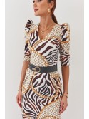 Kleid mit Kugeln und Animal-Print, Creme, 03008 – Online-Shop – Boutique